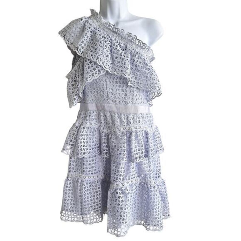 Self Portrait Guipure Frill one shoulder‎ lace ruffle Dress size 10